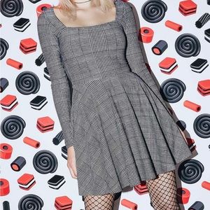 Blackmilk gray plaid long sleeve SQUARED UP MINI SKATER DRESS- S
